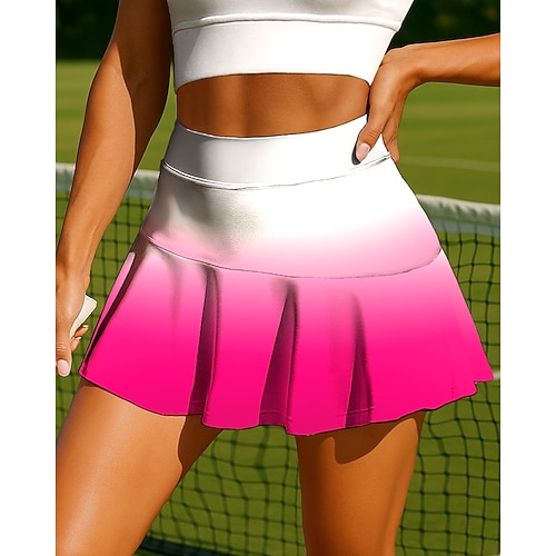 Damen Farbverlauf Abstrakte Kunst Lässiger Rock Tennisröcke Ärmellos Patchwork Tasche 2 in 1 UPF50 UV-beständig Mehrlagig Volleyball Tennis Badminton Shorts Rock Gelb Rosa Königsblau Tennisbekleidung Image
