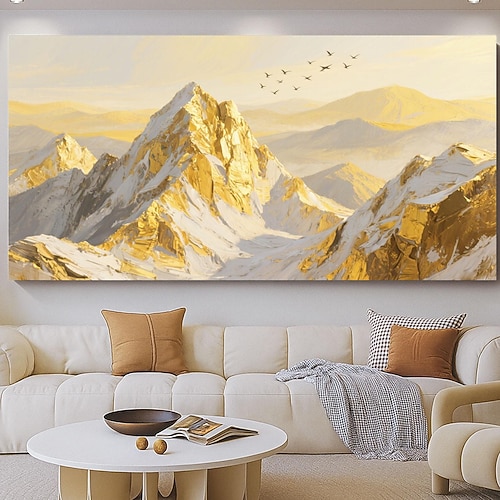 große goldene Berge auf Leinwand original goldene Wandkunst 3D Textur impasto abstrakte Naturlandschaft Boho Dekor Wohnzimmer Wohndekor Image