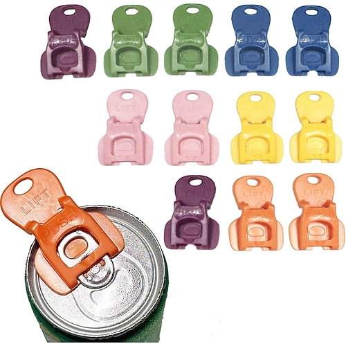 12 Stück einfacher Laschenöffneramp;Getränkeschutz, Komplettabdeckung, einfacher Laschenöffner, Werkzeug zum Öffnen von Getränkedosen, bunter Getränkedosen-Schutzdeckel für Limonade, für Cola, Bier, Image
