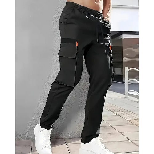 Herren Cargo-Hosen Hose Kordelzug Tasche Elastischer Bund Einfach Komfort Sport im Freien Täglich Mode Lässig Schwarz Khaki Mikroelastisch Image