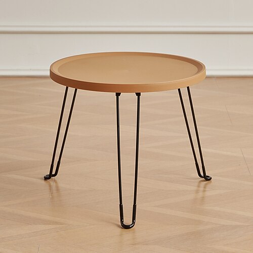 moderner kleiner runder klappbarer Couchtisch mit Tablettoberfläche, 3 Beine, geeignet für kompakte Räume, Schlafzimmer und Wohnzimmer Image