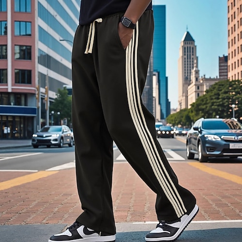 Herren Jogginghose Jogginghose mit weitem Bein Hose Baggy-Hosen Jogginghose mit offenem Saum Kordelzug Seitenstreifen Elastischer Bund Einfach Feuchtigkeitsableitend Atmungsaktiv Volle Länge Outdoor Image