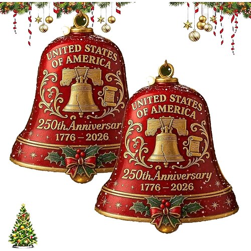Weihnachtsglocke zum 250. Jahrestag der Vereinigten Staaten, goldfarben im Vintage-Stil, aus Metall, als Erinnerungsstück für patriotische Feiertage Image