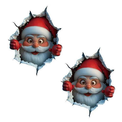 2 Stück Wandaufkleber mit dem Motiv „Weihnachtsmann bricht durch" können an Kofferraum, Tür, Fenster, Wänden, Laptop, Roller oder LKW angebracht werden – geeignet für die Weihnachtsdekoration zu Hause Image