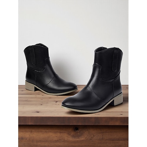 Weinrote Damenstiefeletten aus Kunstleder – lässige Stiefeletten im Westernstil mit niedrigem Absatz für Arbeit, Reisen und Alltagsoutfits Image