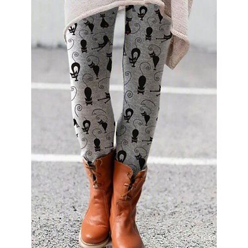 Damen Leggings Urlaub Vintage Ethno-Stil Knöchellang Hohe Taille Grafik Tiermotiv Katze 3D-Druck Schnelltrocknend Atmungsaktivität Weich Dehnbar Täglich Heim Outdoor Blau Schwarz Weiß Orange Herbst Image