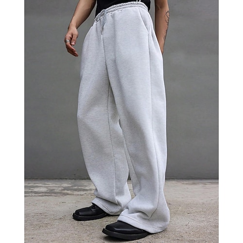 Herren Jogginghose Hose Gerade geschnittene Sweatpants Kordelzug Tasche Elastischer Bund Einfach Komfort Sport im Freien Täglich Mode Lässig Schwarz Weiß Mikroelastisch Image