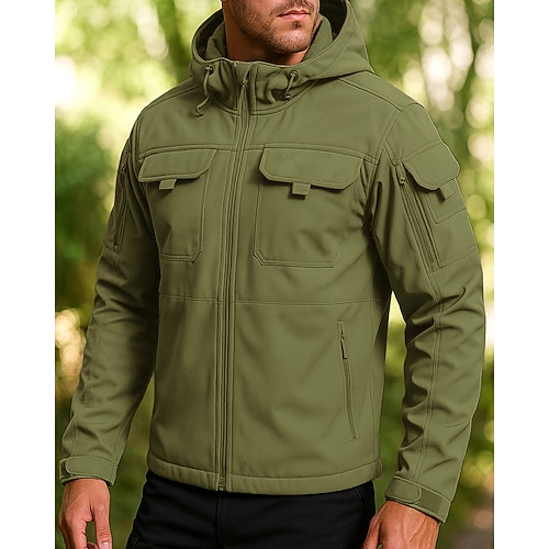 Herren Kampfjacke Wanderjacke Cargo-Jacke Außen Thermik Wasserdicht Wanderoutfits Wanderbekleidung Winter Herbst Oberteil Camping / Wandern / Höhlenforschung Laufen Tarnung Dunkelgrau Schwarz Image