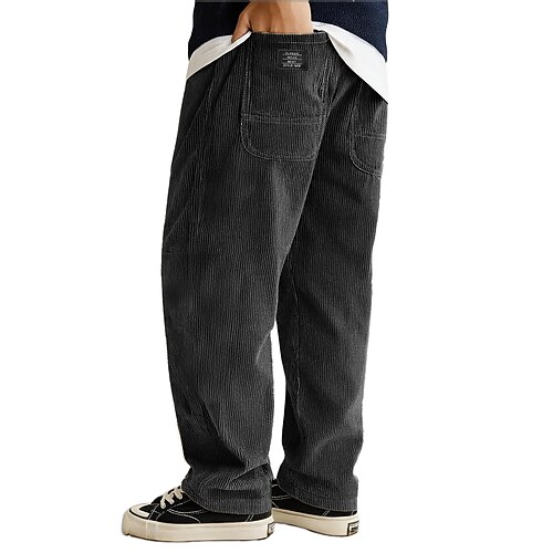 Herren Jogginghose Cordhose Hose Baggy-Hosen Elastischer Bund Gerader Schnitt Einfach Feuchtigkeitsableitend Atmungsaktiv Volle Länge Outdoor Lässig Täglich Mode Streetwear Schwarz Weiß Unelastisch Image