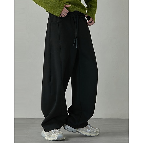 Herren Jogginghose Hose Gerade geschnittene Sweatpants Kordelzug Tasche Elastischer Bund Einfach Komfort Sport im Freien Täglich Mode Lässig Schwarz Grau Mikroelastisch Image