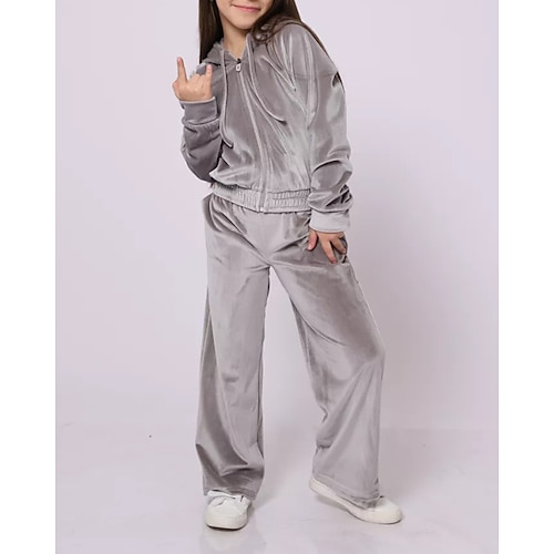 2 Stück Kinder Mädchen Einfarbig Kordelzug Hoodie- und Jogginghosen-Set einstellen Langarm Streetwear Outdoor Ab 4 Jahren Herbst Schwarz Rosa Königsblau Image