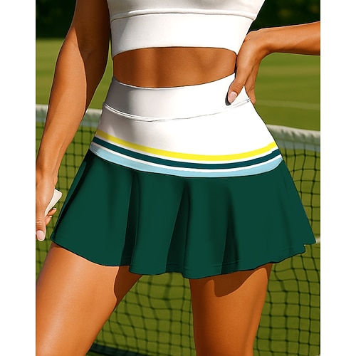 Damen Unisex Geometrisch Streifen Tennisröcke Patchwork Tasche 2 in 1 UPF50 UV-beständig Mehrlagig Volleyball Tennis Badminton Shorts Rock Rot Dunkelmarine Königsblau Tennisbekleidung Image