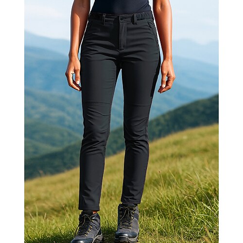 Damen Wanderhosen Wasserdichte Hosen Softshellhosen Frühling Herbst Außen Normale Passform Wasserdicht Winddicht Unterteile Tasche Schwarz Burgund Camping / Wandern Laufen S M L XL Image