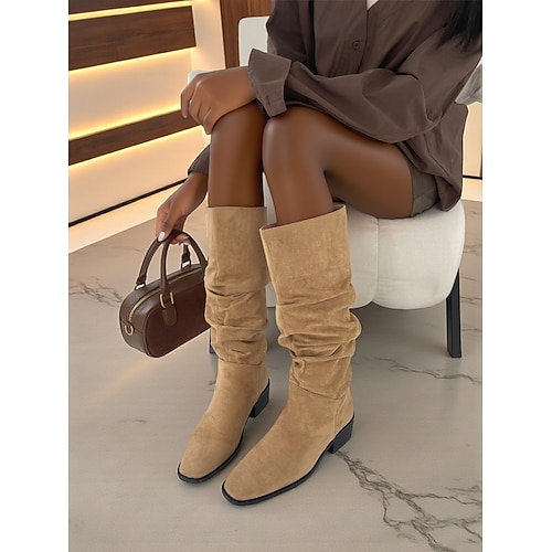 Kniehohe Slouch-Stiefel für Damen – lässig-schicke Schlupfschuhe mit flachem Absatz für urbane Streetwear und Alltagsoutfits Image
