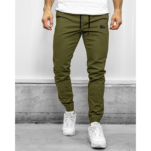 Herren Cargo-Hosen Jogginghose Hose Kordelzug Tasche Elastischer Bund Einfach Komfort Sport im Freien Täglich Mode Lässig Schwarz Armeegrün Mikroelastisch Image