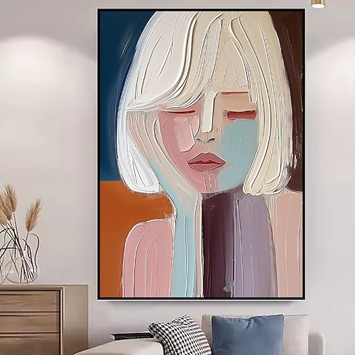 handgefertigte Ölgemälde auf Leinwand, Wandkunst, Dekoration, moderner cremefarbener Stil, abstrakte Friseursalons, dekorative Gemälde für Damen für die Inneneinrichtung, gerolltes, rahmenloses, Image