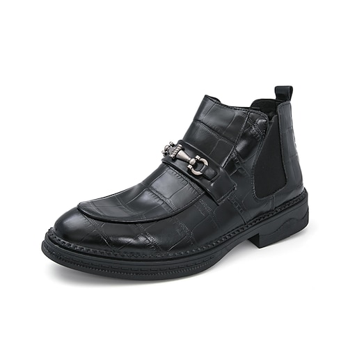 Braune Chelsea-Stiefel für Herren mit Metallschnalle, Schlupfstiefeletten aus Kunstleder für Business, Büro und formelle Anlässe Image