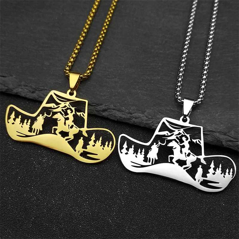 Western Cowboy Hut Baum Halskette Für Frauen Männer Edelstahl Silber Farbe Hohl Pferd Tier Männliche Kette Schmuck Geschenke Image