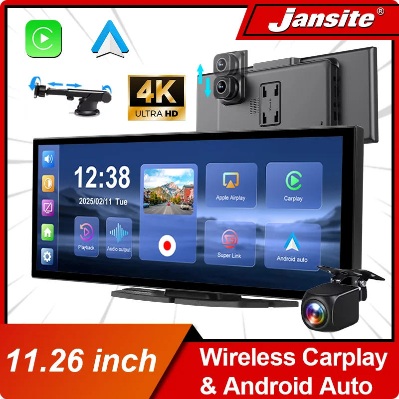Neueste 10,26/11,26 zoll 4K DVR Drahtlose CarPlay und Android Auto Tragbare Dash Cam Auto Bildschirm Video Recorder 5G WIFI Navigation Image