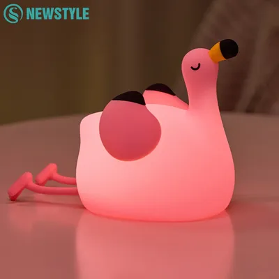 Cute Flamingo Night Light For Kids Nursery Night Lamp Rechargeable LED Bedside Lamp With Timer 3 Level Dimmable Nightlights