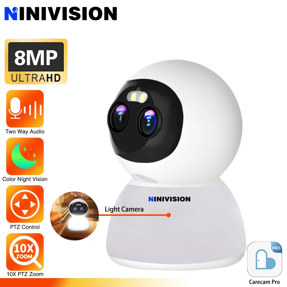 8MP 4K Wireless WiFi PTZ IP Licht Kamera 360 Grad 10X Hybrid PTZ Zoom Carecam Pro Dual Objektiv WiFi Sicherheit Auto Tracking Kamera Image