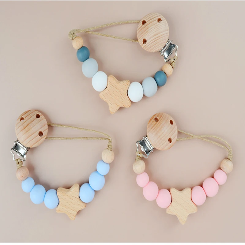 Schnullerclips Baby Mädchen Schnullerhalter Silikon Clip mit Zahnen Perlen Spielzeug Image