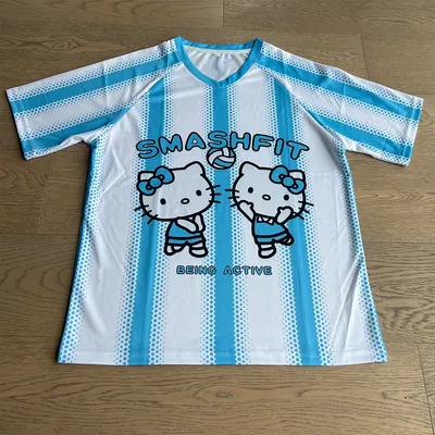 New Striped Contrasting Color Hello Kitty Volleyball Suit Women's Short Sleeved Top Breathable Quick Drying Ball Suit Couple Tee