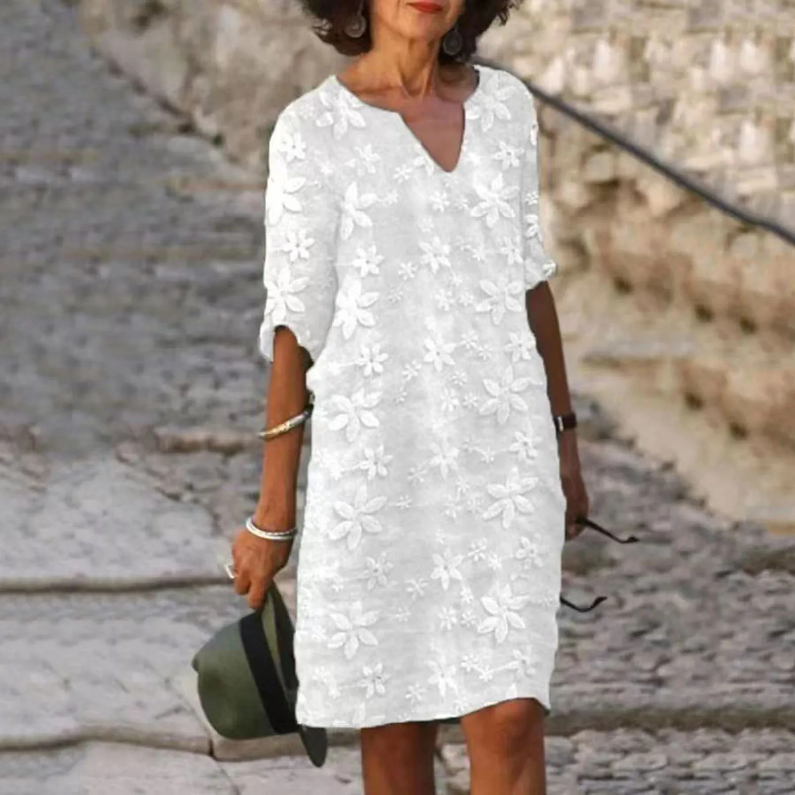 Frauen Sexy Kleid Weiß Hohl Spitze Kleid Kurzarm Lose Midi Kleider 2025, Sommer Casual frauen Casual Kleid Vestidos robe