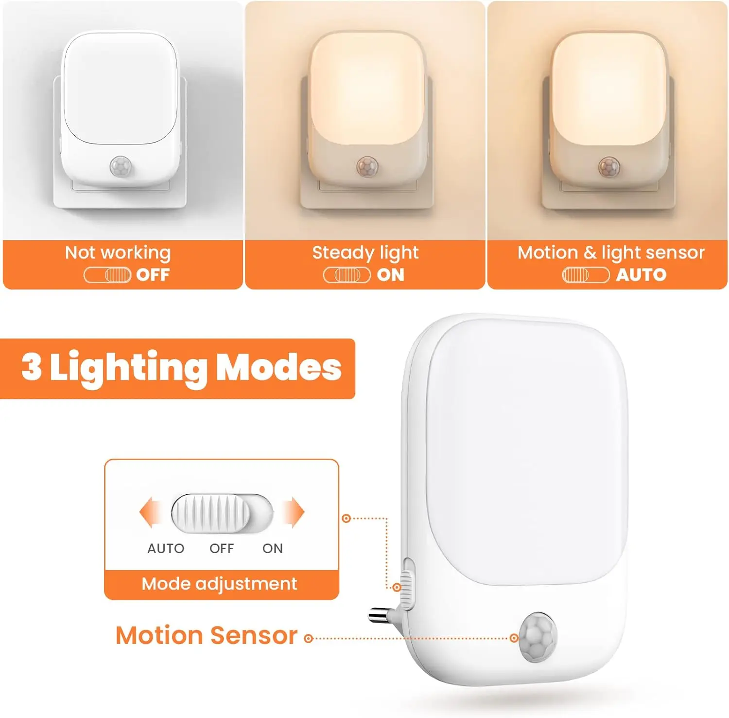 1 Stück/2 Stück EU-Plug-In-Bewegungsmelder, dimmbare Nachtlichter, weiche, warmweiße LED-Nachtlichter mit Dämmerungs- bis Morgendämmerungs-Bewegungssensor