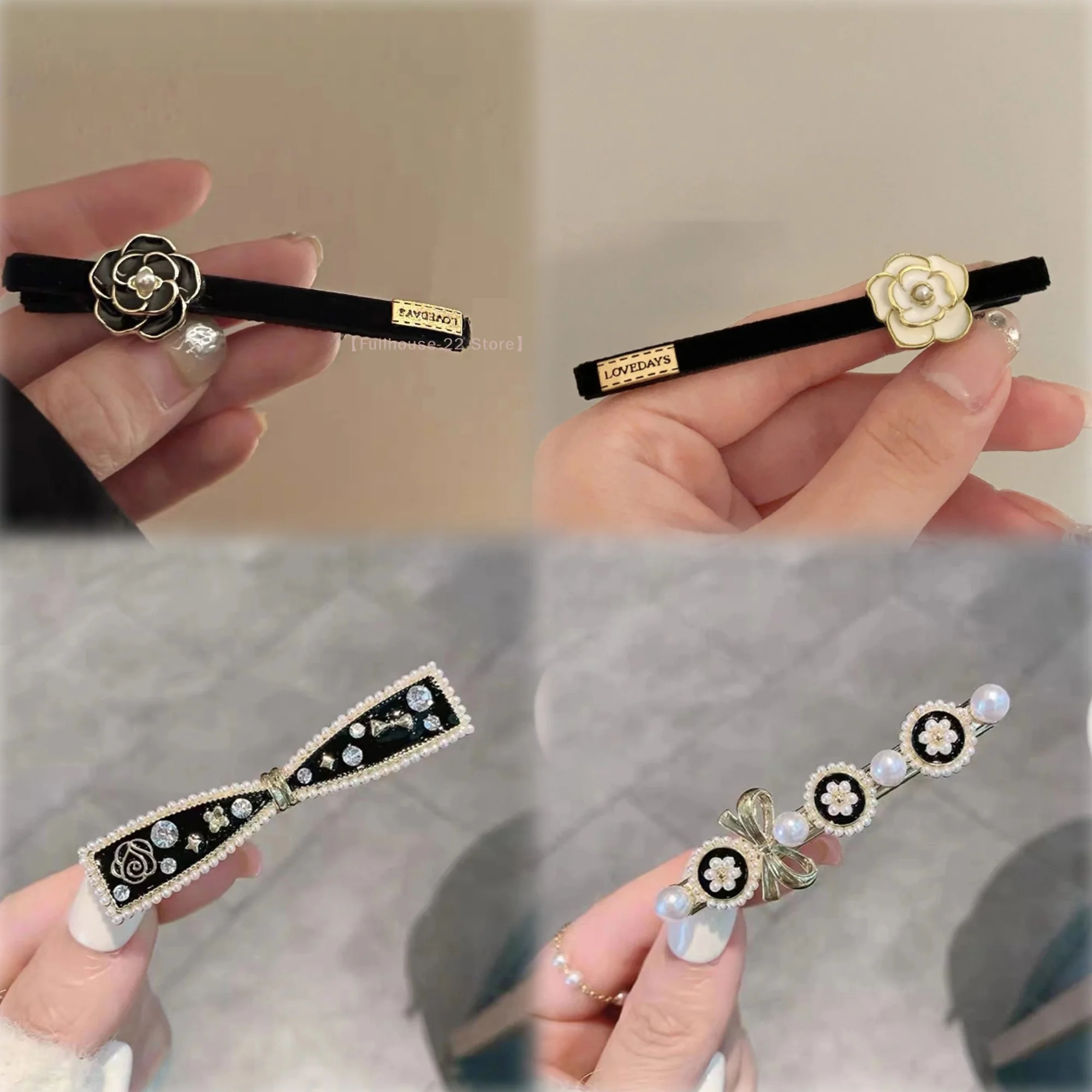 【MAX-22】 1 Stück französische Vintage Kamelienblume Perlen Samt Haarspange Damen elegante seitliche Pony Haarnadeln Mädchen Haarschmuck