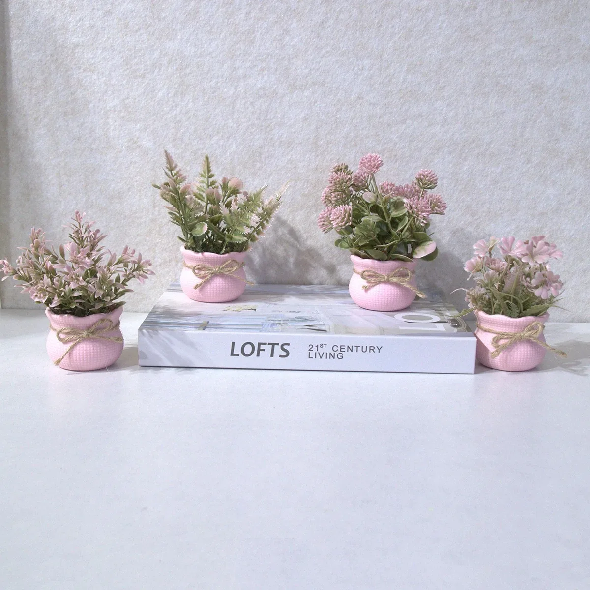 1 Stück Mini künstliche rosa Serie Blumentopfpflanzen, Heimdekoration, Büro/Schreibtisch/Esstisch/Waschbecken Dekor Simulation Pflanzen Image