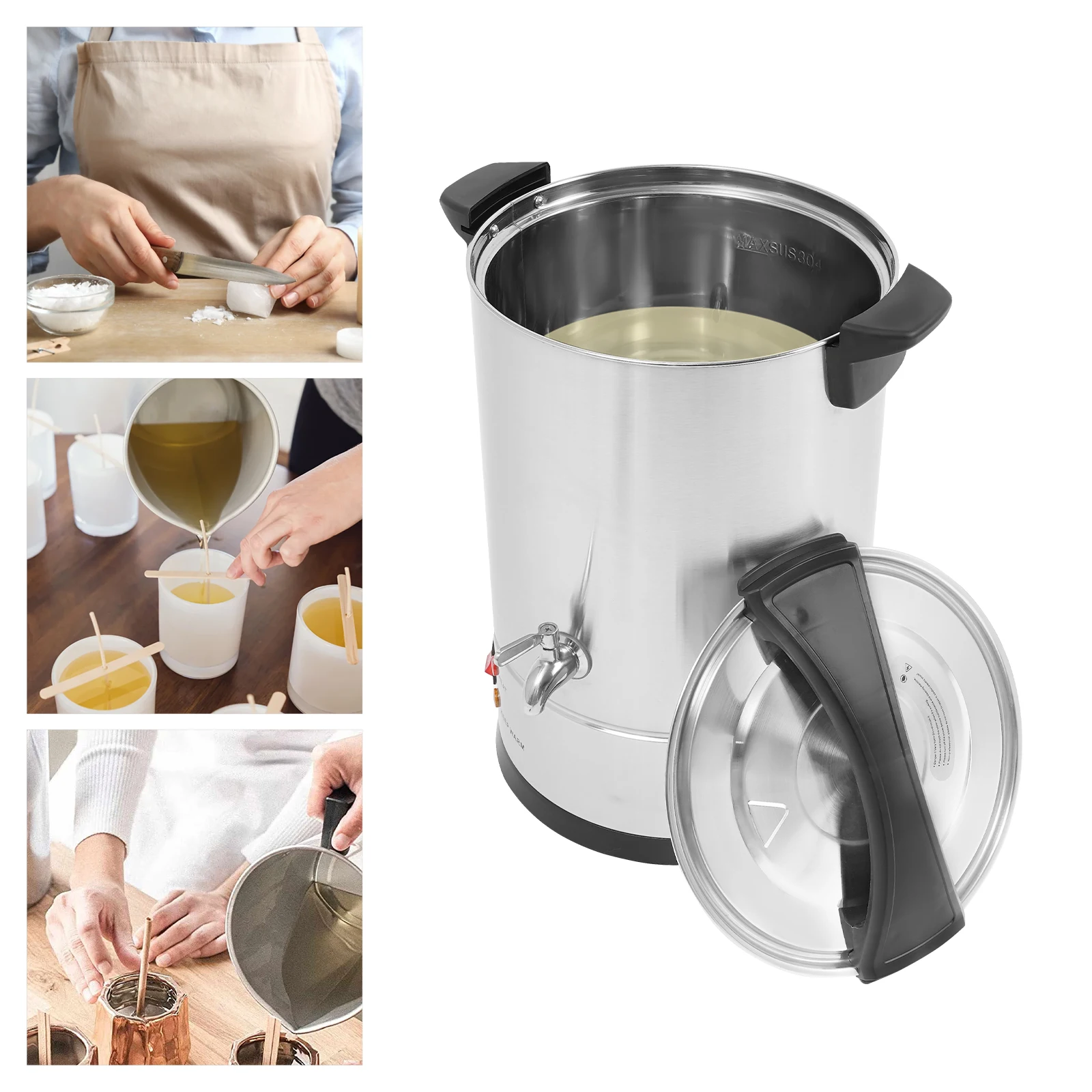 Großer elektrischer Wachsschmelzer mit 3,17 Gallonen, 1800 W Edelstahl-Wachsschmelzsatz mit Thermostat, 86–230 ° F für Soja/Paraffin/Bienenwachs Image