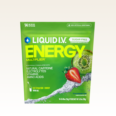 Liquid I.V.® Sugar-Free Strawberry Kiwi Hydration Multiplier® +Energy (14 Pack) - Hydrating Sugar-Free Electrolytes W/ Caffeine From Natural Sources