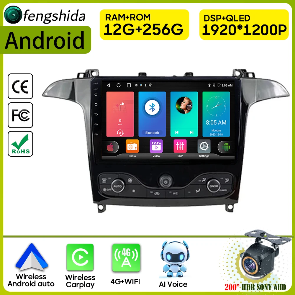 Auto Radio Carplay Für Ford S Max S-MAX 2006-2015 Für Ford Galaxy 2014 Navigation GPS Android Auto multimedia-Player 5G Keine 2din Image