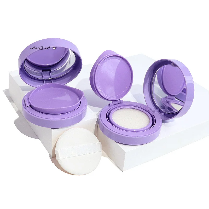 Lila Luftpolster-Foundation-DIY-Set mit leerem Puff-Spiegel, BB-Creme-Behälter, Schwamm-Make-up-Etui – Verwendung in Schönheitskosmetik Image