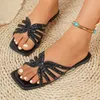 Sommersandalen für Damen, flache Sandale, glitzernde Strass-Slide, trendiger Damen-Strand, glitzernde, elegante Slip-on-Bling-Freizeitschuhe