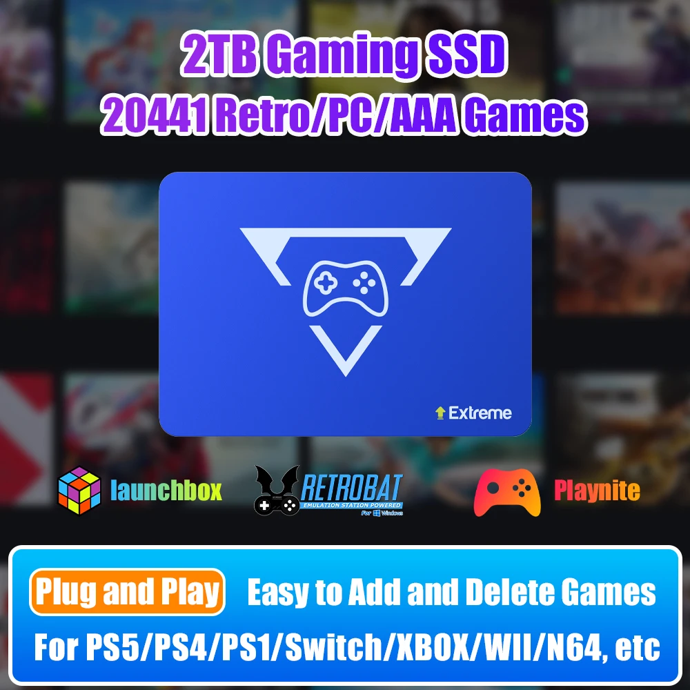 Playzone 2T-Spiel SSD mit 20400+ Spielen 3-System in 1 Playzone Extreme für PS5/PS4/PS1/Switch/XBOX/WII/N64 Plug&Play-Spielekonsole