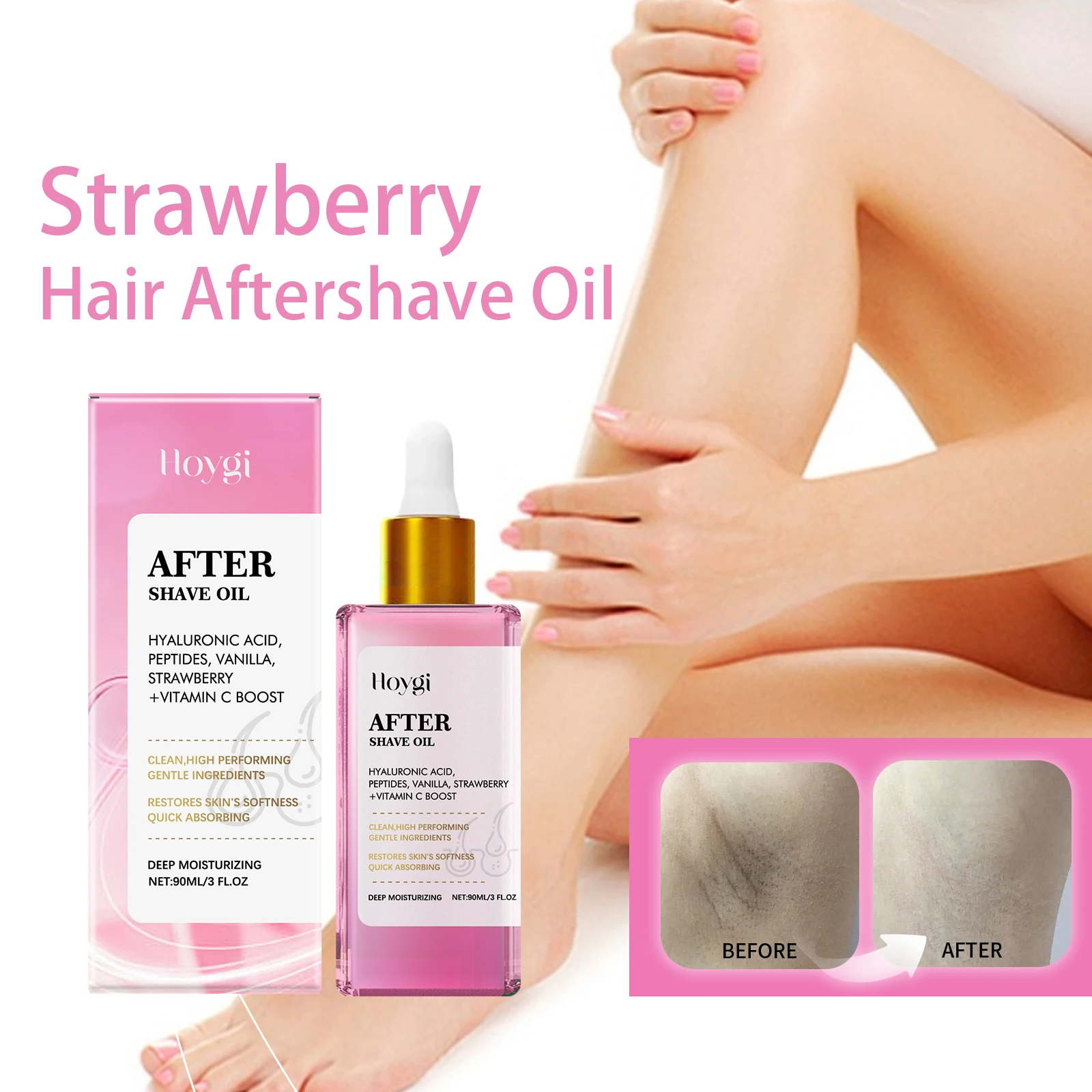 Erdbeerduftendes Hautöl, 90 ml, After-Shave-Pflege, Verhinderung von eingewachsenem Haar, feuchtigkeitsspendendes Körperöl für glatte Haut, beruhigende Linderung Image