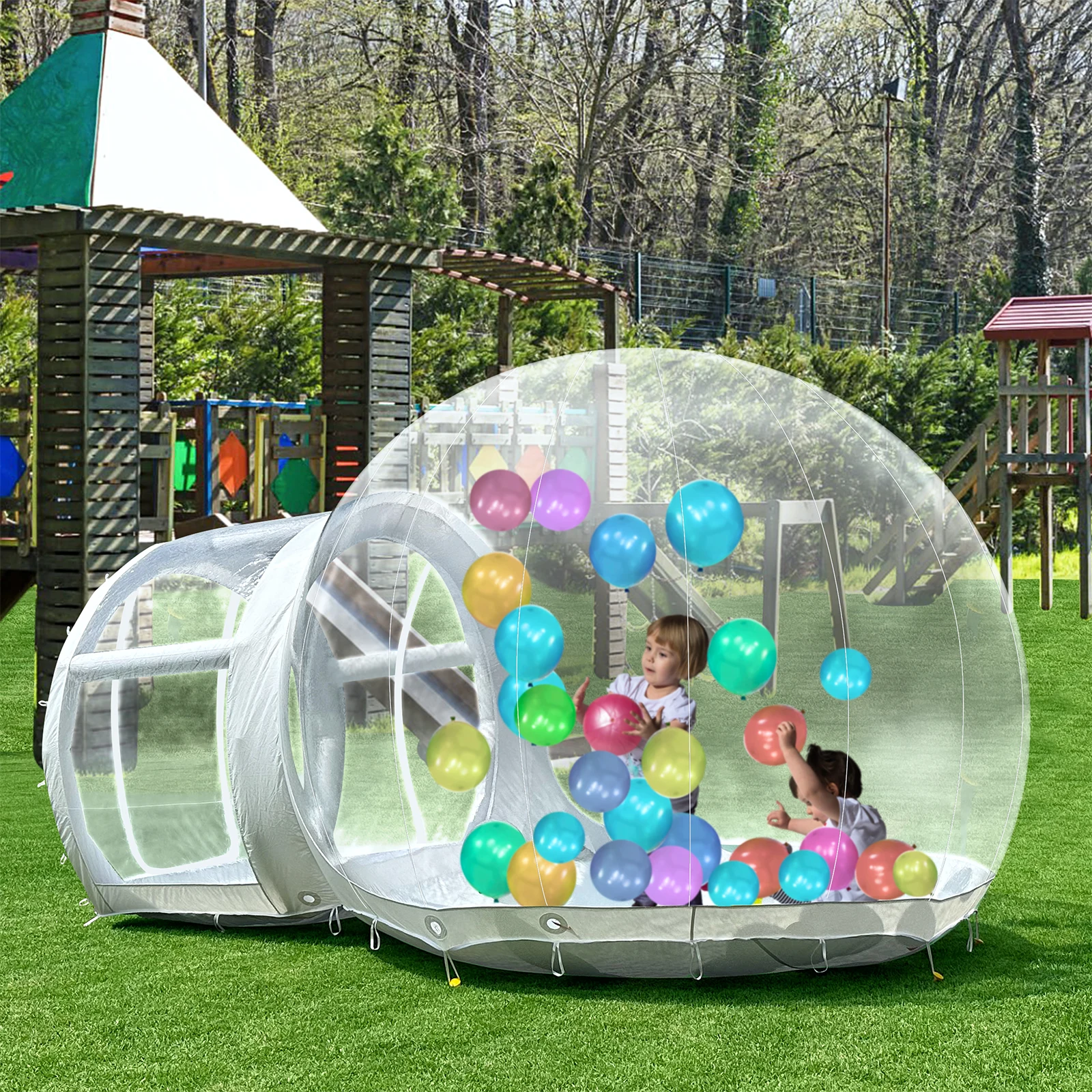 10 Fuß 3 m aufblasbares Ballon-Blasenhaus mit Trampolin und transparentem Kuppel-PVC-Material mit Gebläse Image