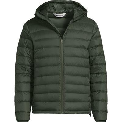 Wanderweight Down Ultralight Packable Hooded Jacket, Men, size: 38-40, regular, Green, Polyester/Nylon, by Lands' End