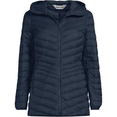 Wanderweight Down Ultralight Packable Jacket with Hood, Women, size: 14-16, petite, Blue, Nylon/Down, by Lands' End
