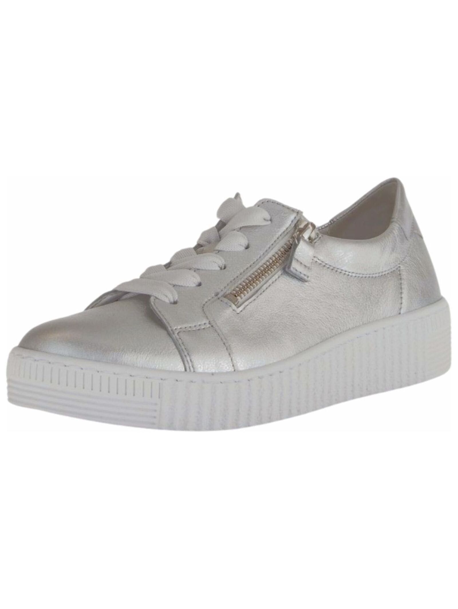 Sneaker GABOR "Gabor Sneaker Leder", Damen, Gr. 39, silber, Leder, Schuhe Sneaker