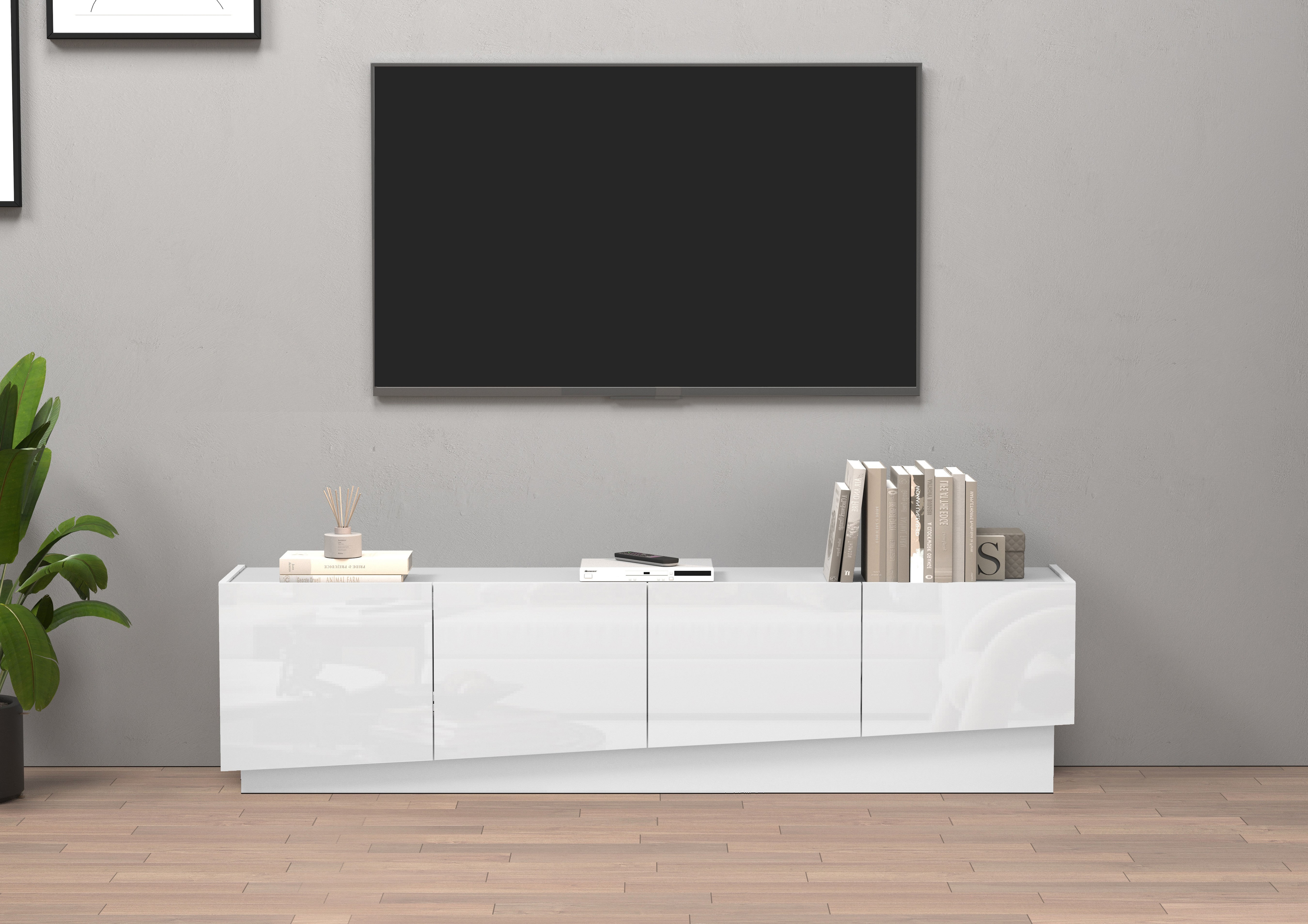 Lowboard OTTO HOME "VELA, Lowboard, Breite 180 cm, Design mit schrägen Türen", weiß, T:35cm, Sideboards, Lowboard