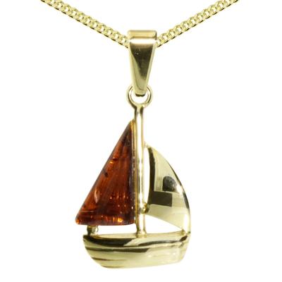 Kette mit Anhänger OSTSEE-SCHMUCK "Ostsee-Schmuck Kette mit Anhänger Schiffchen" Gr. 42, gold (goldfarben), Halsketten, Damen, 42cm, Silber 925 (Sterlingsilber), L: 40cm Image