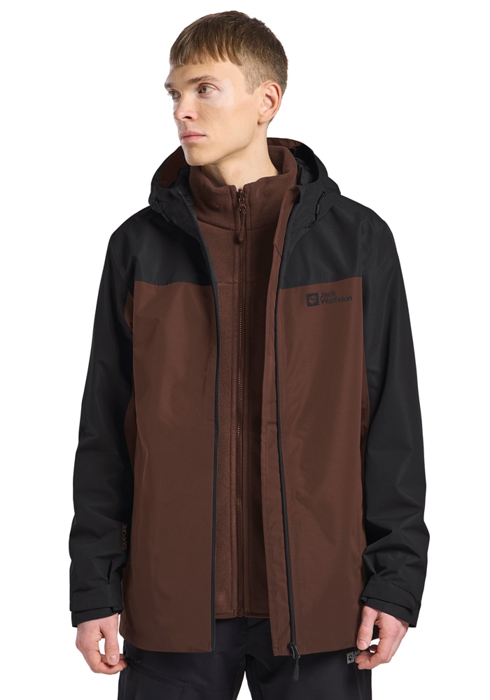 3-in-1-Funktionsjacke JACK WOLFSKIN "TAUBENBERG 3IN1 JKT M", Herren, Gr. XL (54/56), braun (hotchoc), Obermaterial: 100% Polyester; Innenjacke: 87% Polyester, 13% sonstige Fasern, Jacken, Topseller