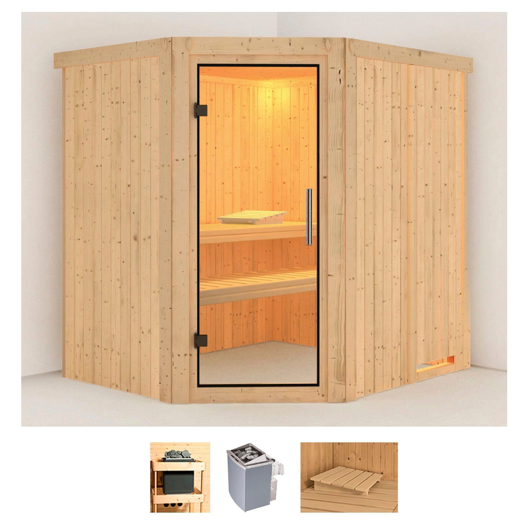 Sauna KARIBU "Siirin", beige (naturbelassen), Saunaofen, integrierte Steuerung, 9, Saunen, 9 KW-Ofen mit integrierter Steuerung Image