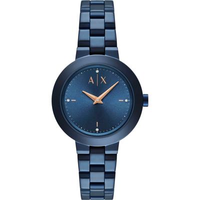 Quarzuhr ARMANI EXCHANGE, blau, Armbanduhren, Damen, Armbanduhr, Damenuhr, Edelstahlarmband, analog, Glassteine Image