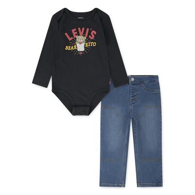 Body & Hose LEVI'S KIDS "LVB BEARRITO DENIM SET", Baby, Gr. 3M (62), schwarz (jet schwarz), Jersey, Denim/Jeans, Obermaterial: 60% Baumwolle, 40% Polyester. Obermaterial Hose: 64% Baumwolle, 26% Polyester, 8% Viskose, 2% Elasthan, casual, KOB... Image