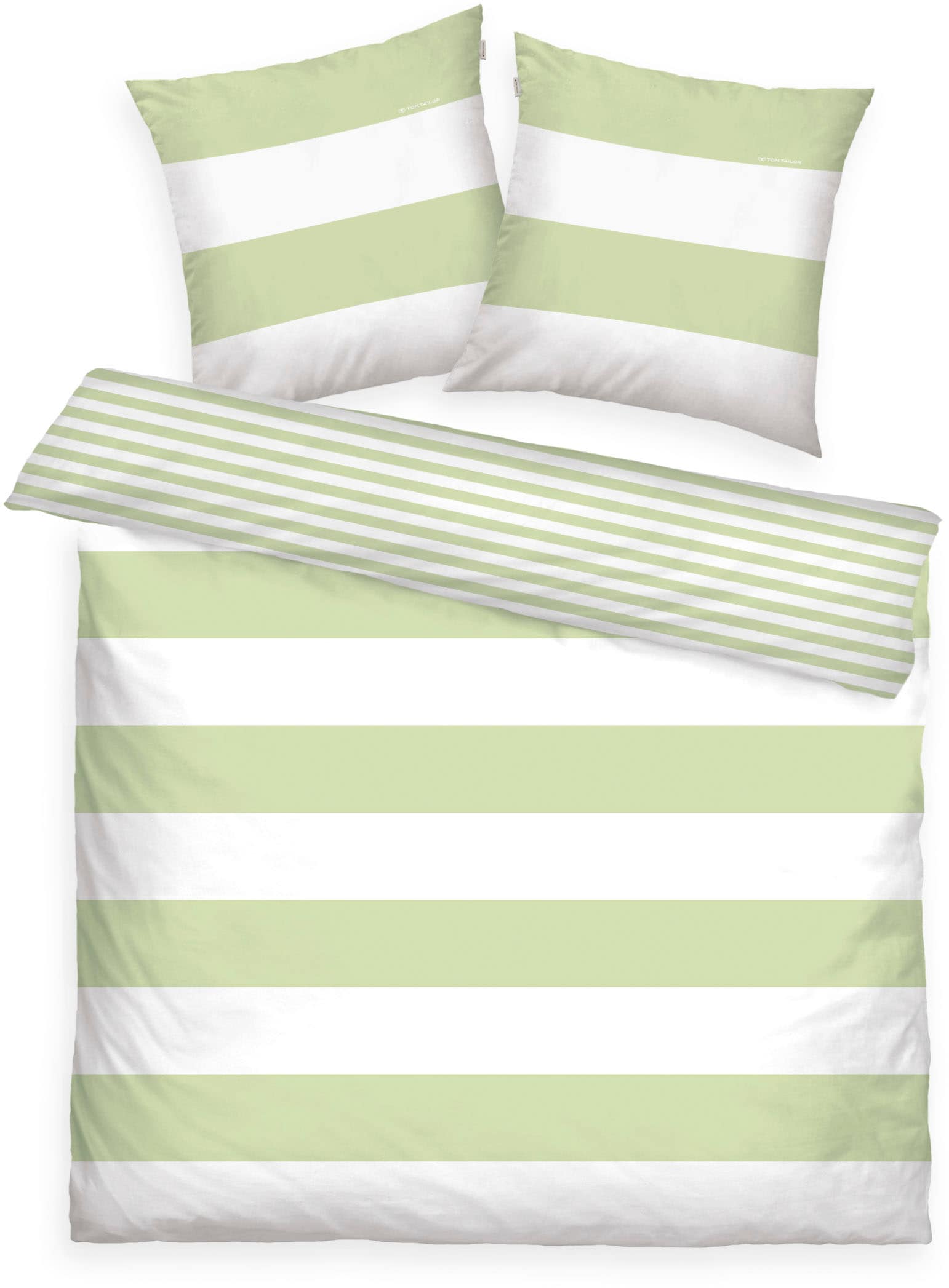 Wendebettwäsche TOM TAILOR HOME "SIENA in Gr. 135x200cm, 155x220cm oder 200x220cm", grün (grün leaf), B/L: 200cm x 220cm, 1 Stk., 2 Stk., Renforcé, B/L: 80cm x 80cm & 80cm x 80cm, 3 Stk., Renforcé, Obermaterial: 100% Baumwolle, Bettwäsche,...