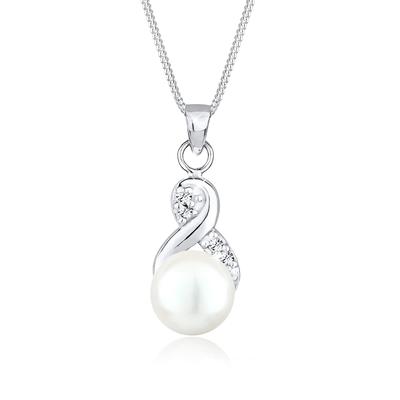 Perlenkette ELLI "Infinity Kristalle Süßwasserzuchtperle 925 Sterling Silber", weiß, Halsketten, Damen, 45, ohne Stein, Silber 925 (Sterlingsilber), L: 45cm Image